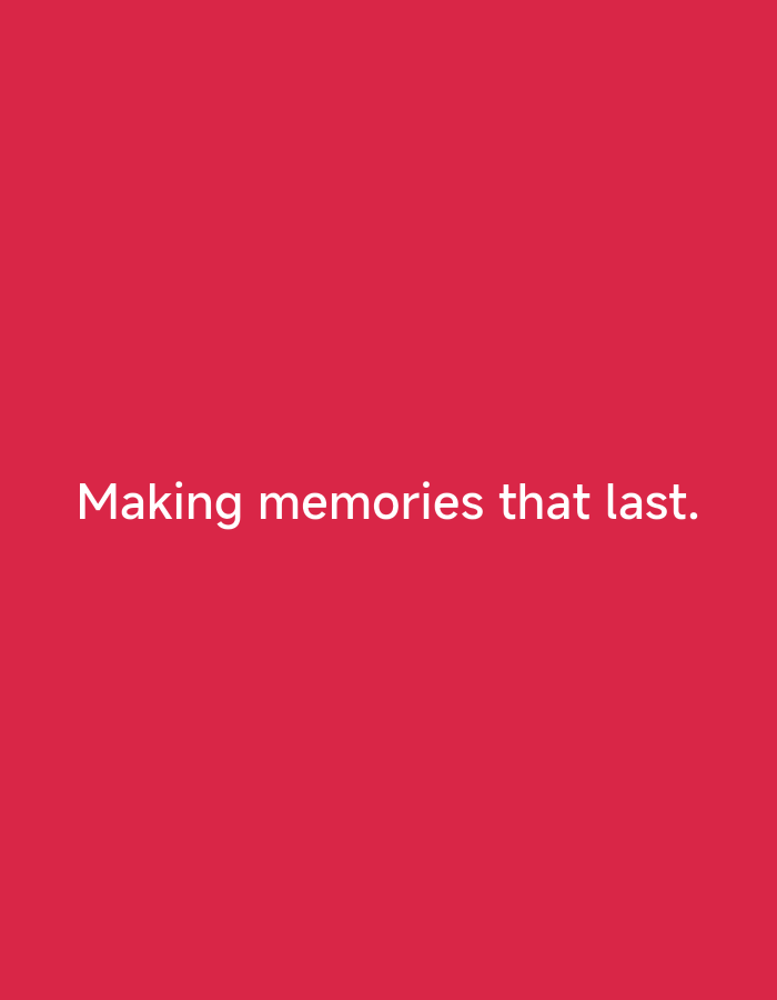A plain red background features white text that reads "Making memories that last." The image is a static graphic, not a photograph of a specific location, and therefore cannot be associated with Lhokseumawe, Indonesia.