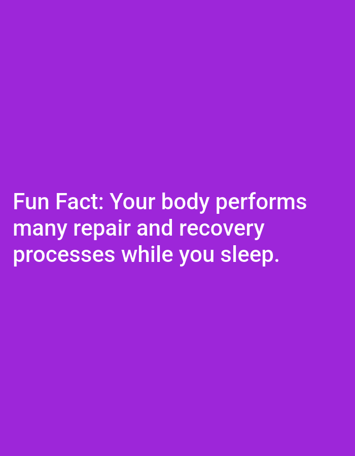 A plain purple background displays white text. The text reads: "Fun Fact: Your body performs many repair and recovery processes while you sleep." There is no indication of the city of Lagos, Nigeria.