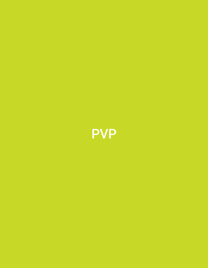 The image displays a solid, uniform yellowish-green background, specifically a lime green hue. Centered horizontally and vertically on this background are three uppercase white letters: "PVP". There are no discernible people, animals, objects, actions, interactions, or environmental features present in the image apart from the colored background and the text. The scene is purely graphic and abstract.