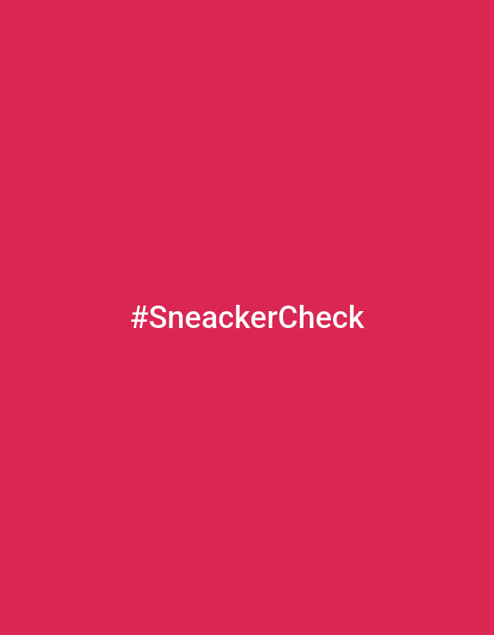 A vibrant, solid crimson background serves as the canvas for the hashtag "#SneakerCheck" displayed in stark white. The text is positioned in the center, offering a clear focal point against the monochromatic backdrop. The simplicity emphasizes the call to action, potentially inviting participation in a social media trend or challenge related to footwear.