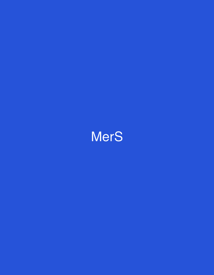 The image displays a solid, uniform royal blue background. Centered horizontally and vertically on this background is the text "MerS" rendered in white, sans-serif capital and lowercase letters. The letters are clear and well-defined. No other objects, people, actions, or environmental details are visible in the scene. The image contains no visual information regarding a specific geographical location, including Casablanca, Morocco.