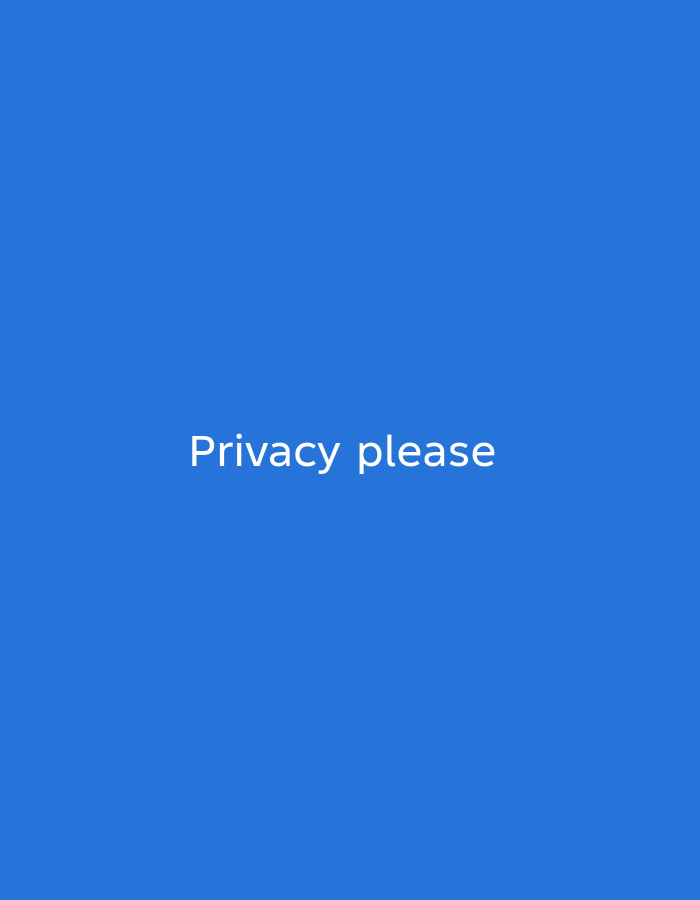The image is a solid blue background with the white text "Privacy please" centered.