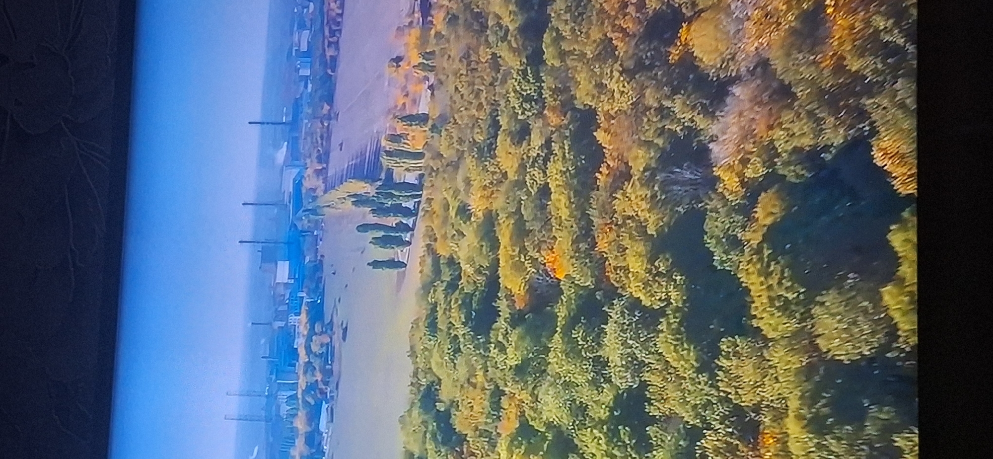 This aerial view shows an industrial complex with multiple buildings and tall chimneys under a clear blue sky. In the foreground, a dense forest with trees exhibiting autumn colors of green and yellow stretches across the landscape. A line of tall, slender trees forms a border between the forest and a field. The industrial buildings appear to be constructed with light-colored materials, and some chimneys emit plumes of smoke or steam. The overall scene depicts a juxtaposition of industrial development and natural vegetation.
While the image does not contain specific visual cues to confirm the location as Bila Tserkva, Ukraine, it depicts a landscape that is consistent with the presence of industrial facilities in or near urban areas. The presence of a forest and open fields surrounding industrial structures is a common characteristic of many such locations. Without further contextual information or identifiable landmarks, it is not possible to definitively identify the location.