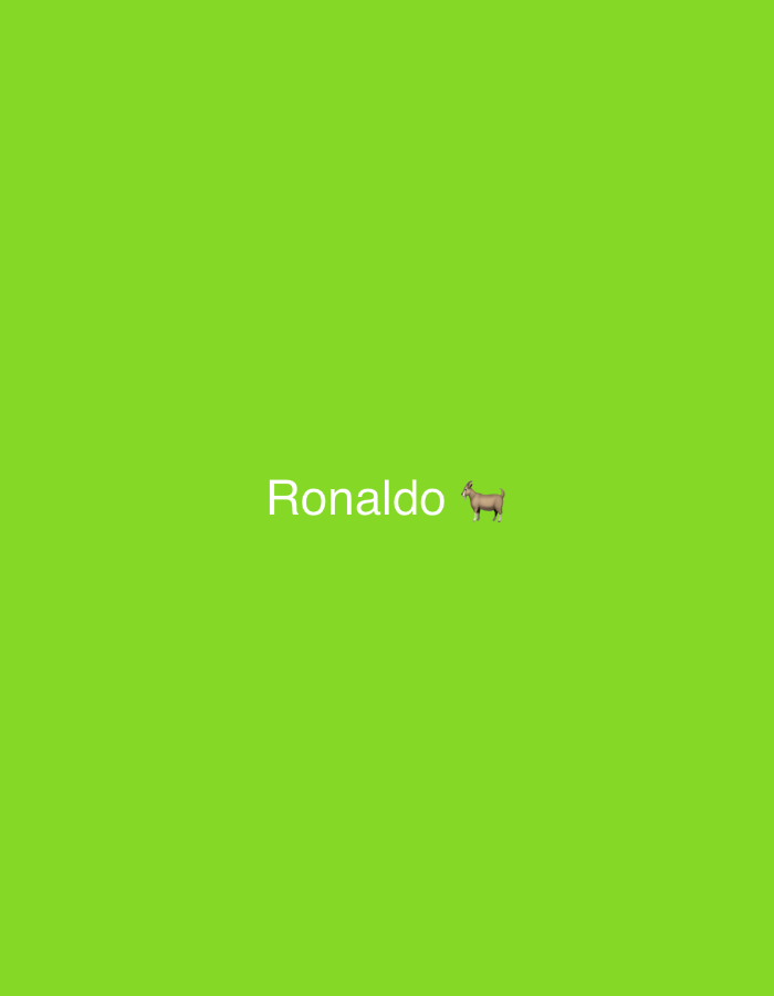 A bright green background features the word "Ronaldo" in white text, followed by a small, tan goat emoji. The word and emoji are centered horizontally and positioned in the lower portion of the frame. The scene has no discernible connection to Safari, Nigeria.