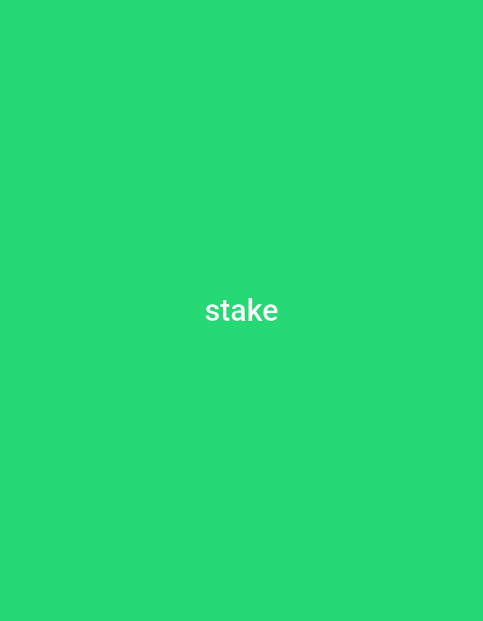 The image contains the word "stake" in white text against a green background. The location is not discernible from the image.