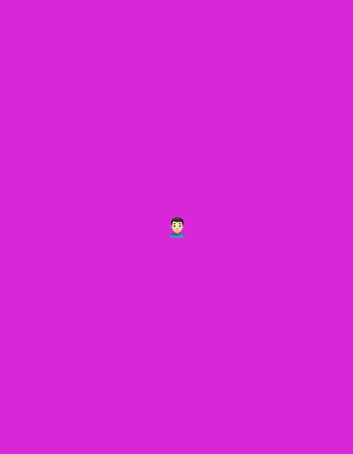The image displays a simplified, emoji-style illustration of a person centered against a solid magenta background. The person depicted is an adult male with light skin, short dark hair, and is wearing a blue crew-neck shirt. Only the head and upper torso are visible. The expression is neutral, and the figure faces directly forward. The background is a uniform, untextured magenta field, providing no environmental context or details about the surroundings. There are no other subjects, objects, or discernible actions. The scene lacks any visual information or environmental cues that would indicate a specific geographical location, such as the city of Santa Ana, Venezuela, or any other real-world setting.
