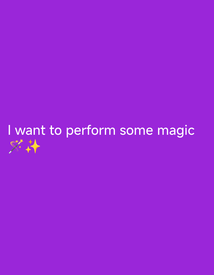 The image displays white text on a purple background. The text reads "I want to perform some magic" followed by a magic wand emoji and two sparkling star emojis. There is no information about the city of Nsugpe, Nigeria, or any discernible scene within the image.