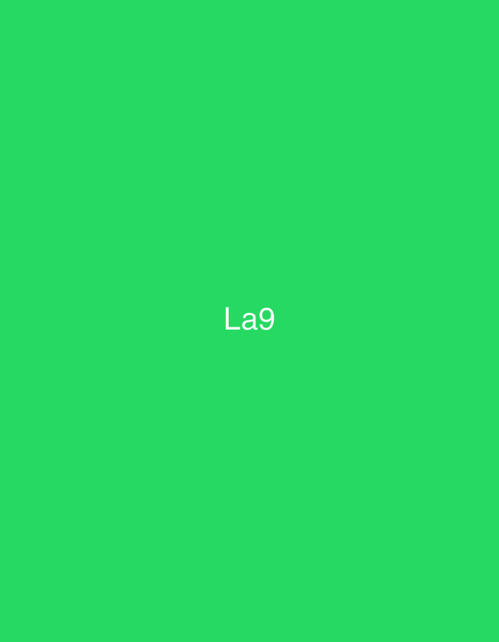 The image displays a uniformly vibrant green background. Centrally positioned on this background is white alphanumeric text, rendering "La9" in a sans-serif typeface. The text comprises an uppercase "L," a lowercase "a," and the numeral "9." No additional visual elements such as people, objects, or environmental details are depicted within the frame, and no actions or interactions are observable. This digital presentation is associated with the city of Casablanca, Morocco.