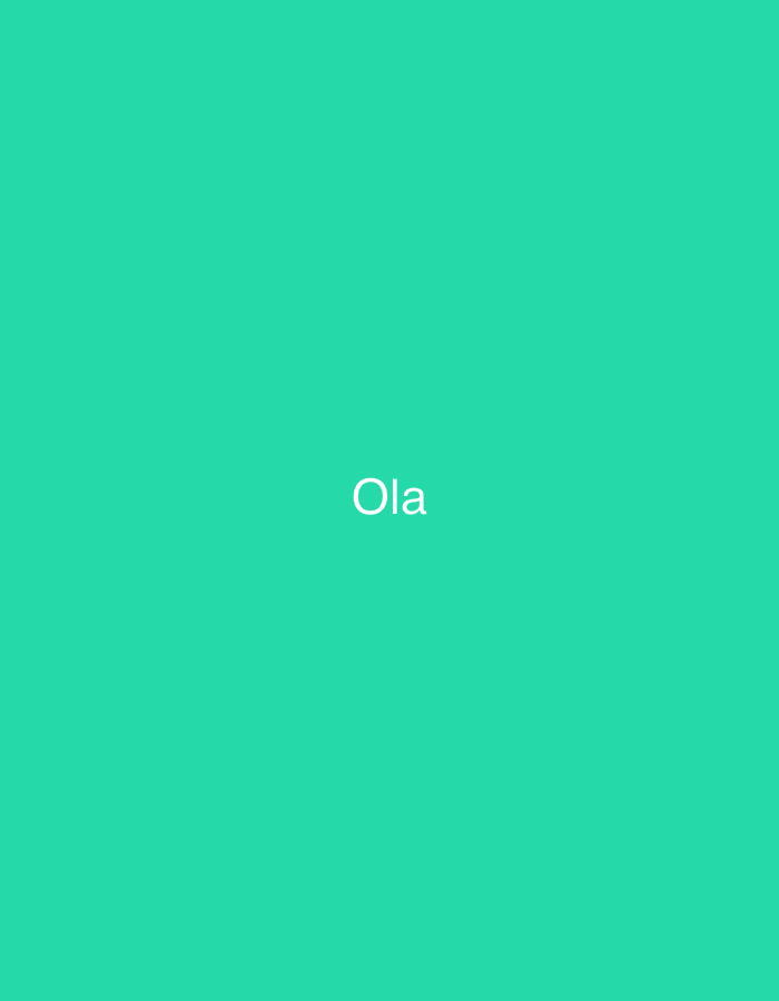 The image is a solid teal background with the word "Ola" written in white, capitalized text in the center. There are no people, objects, or any discernible environmental details present. The word "Ola" is not associated with the city of Casablanca, Morocco, or any specific location within it.