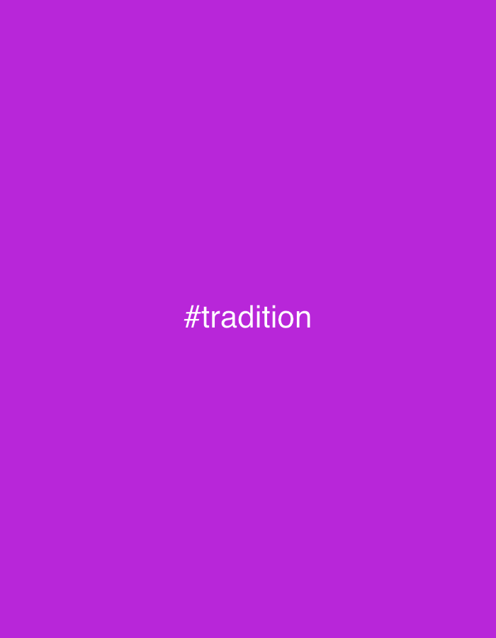 The image displays a solid, vibrant purple background. No people, objects, or specific scenes are depicted. The primary element is the word "#tradition" rendered in white, sans-serif text, centrally placed on the purple background. The image offers no visual cues regarding time of day, weather, or emotions. Although the location context provided is Rafin Par, Nigeria, the image itself does not contain any visual information to suggest this location. It is a minimalist graphic design featuring only a color field and text.