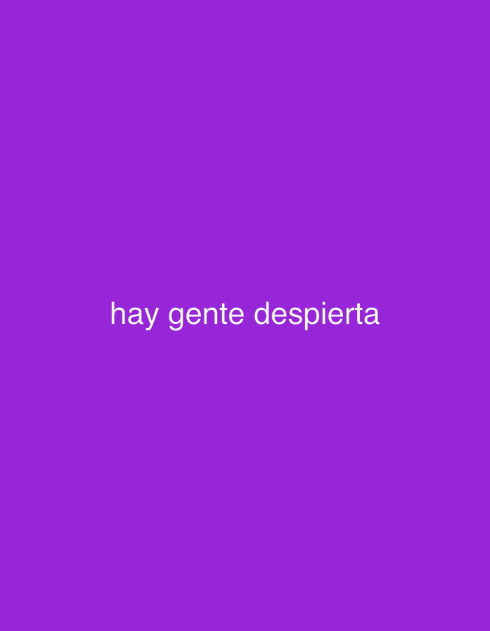 The image displays a solid, vibrant purple background. Centered on this background, in white, lowercase sans-serif text, are the words "hay gente despierta". This Spanish phrase translates to "there are people awake" or "there is awake people". There are no other visible subjects, objects, or details within the image, such as people, landscapes, or any specific setting. The image itself provides no visual cues regarding time of day, weather, or a specific location, though the context provided indicates Santa Ana, Venezuela. The simplicity of the image focuses solely on the textual message against a stark, monochromatic backdrop.