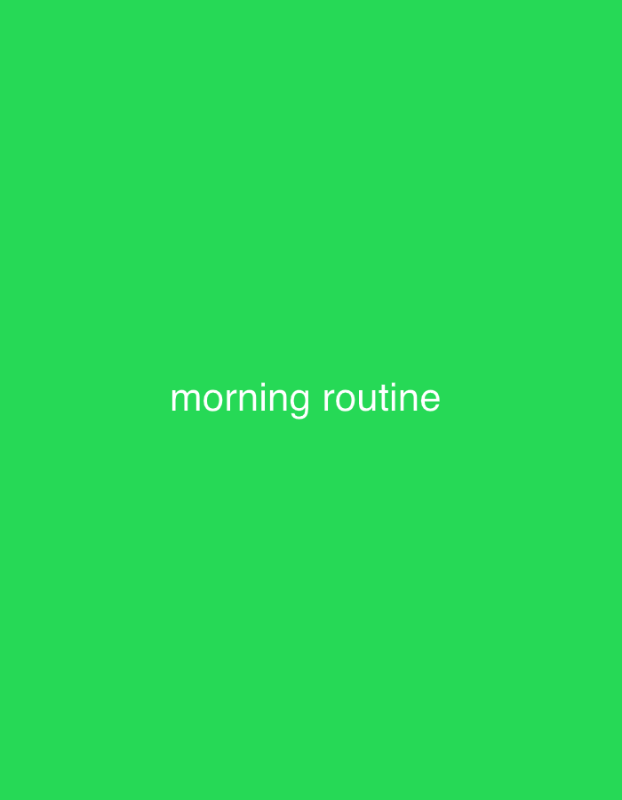 The image displays a plain, vibrant green background. Centered on this background, the text "morning routine" is written in white, lowercase letters. No people, objects, or specific scenes are depicted, making the green color and the text the sole visual elements. There is no activity or event taking place. No notable details such as time of day, weather, or specific location cues are visible within the image itself. The given context states the location is Kryvyi Rih, Ukraine.