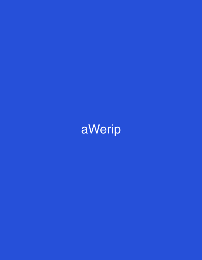 The image displays a solid, uniform blue background. Centrally positioned on this blue field is the word "aWerip" rendered in white, sans-serif typeface. There are no discernable people, objects, structures, or environmental elements present in the image that would indicate a physical location or setting, including the city of Casablanca, Morocco. The scene is devoid of any action or interaction.