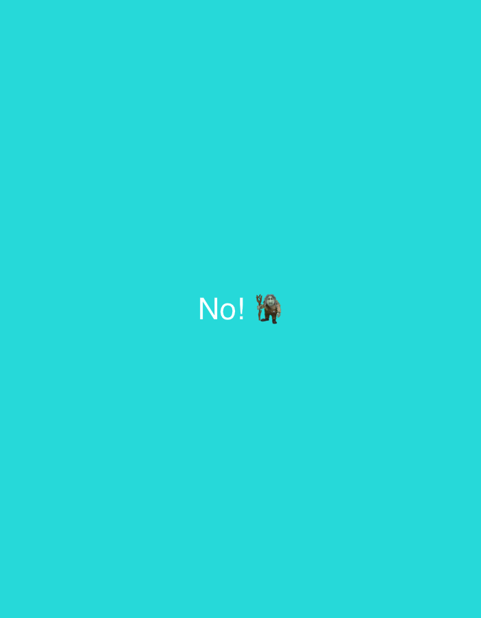 The image is a screenshot of a video with a bright teal background. In the lower center of the image, the word "No!" is displayed in white text. To the right of the text is a small animated character that appears to be a hairy, brown creature with a club. The scene is not a photograph and there is no discernible location in the city of Sofia, Bulgaria, or any other real-world location.
