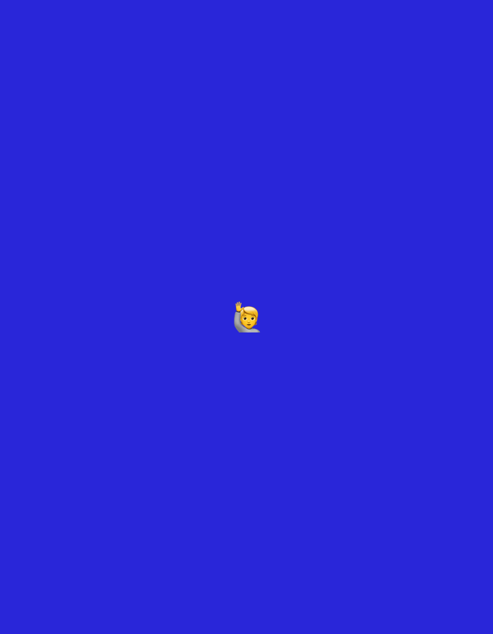 The image is a plain, deep blue background with a single emoji in the center. The emoji is a blonde-haired person with their hand raised in a wave. The location is not depicted.