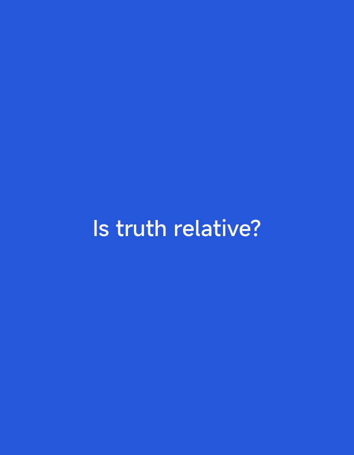 The image is a blue background with white text that says "Is truth relative?". There is no information in the image to indicate a location in Lhokseumawe, Indonesia, or any other location. There are no people, subjects, objects, actions, interactions, or environment present in the image other than the text and background.