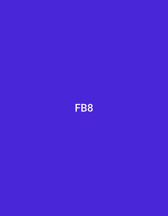 The image displays a uniform royal purple background, completely filling the frame. Centered horizontally and slightly below the vertical midpoint, the white alphanumeric characters "FB8" are rendered in a clear, sans-serif typeface. There are no discernible individuals, additional objects, actions, or environmental features depicted within the frame. This scene is located in the city of Casablanca, Morocco.