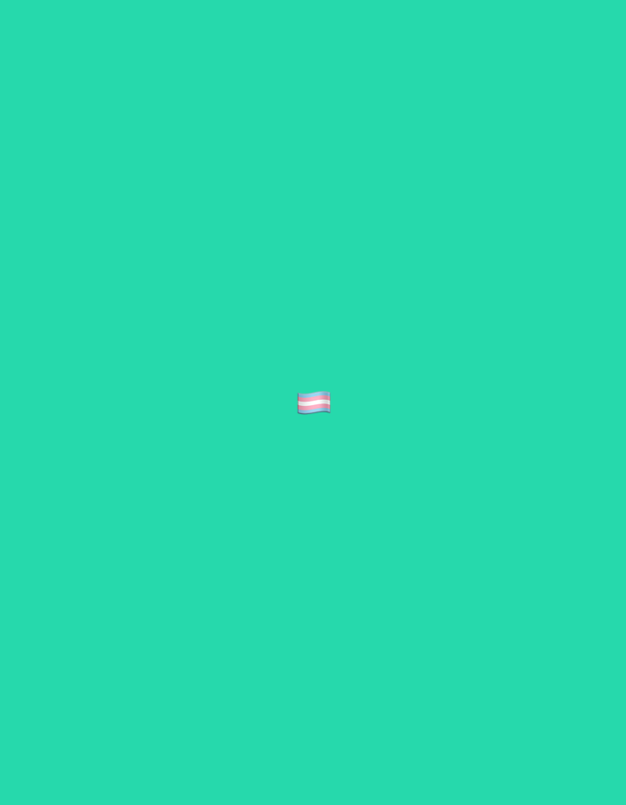 The image shows a transgender pride flag emoji against a solid teal background. There is no indication of a city, location, or any other environmental context.