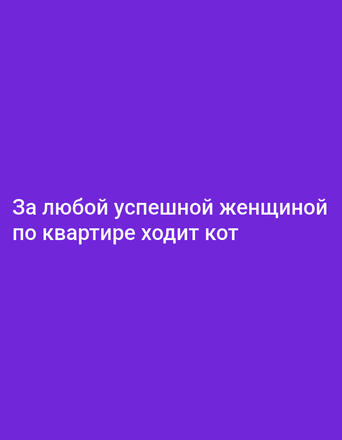 The image contains text on a solid purple background. The text is white and reads "Za lyuboy uspeshnoy zhenshinoy po kvartire hodit kot".