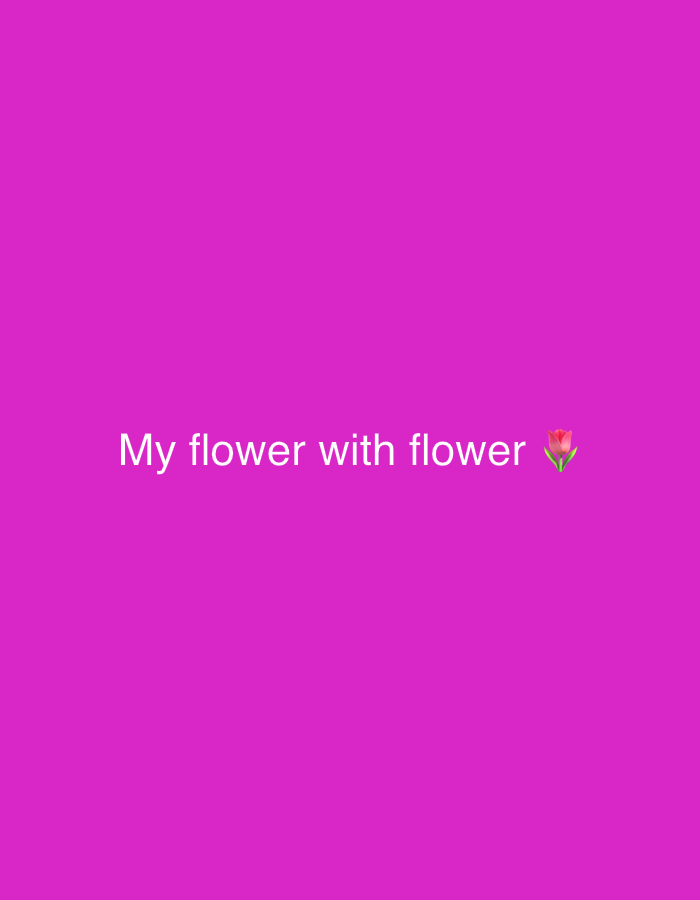 A digital image displays the text "My flower with flower" in white lettering against a vibrant fuchsia background. To the right of the text, a small, pink tulip emoji is present. The image is not a photograph of a real-world scene and therefore does not depict any location in Dhaka, Bangladesh, or any people, objects, actions, or interactions.