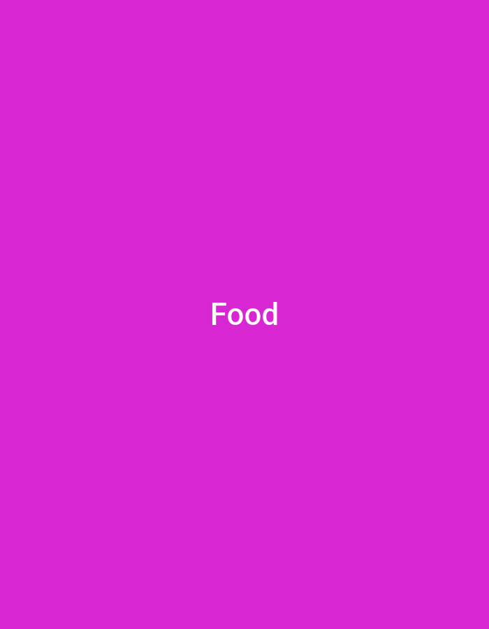 The image is a simple, minimalist graphic with a solid bright pink background. In the center of the frame, the word "Food" is written in white, sans-serif capital letters. The text is centered both horizontally and vertically. There are no other discernible elements in the image. The scene is devoid of any context related to a city or a specific location.