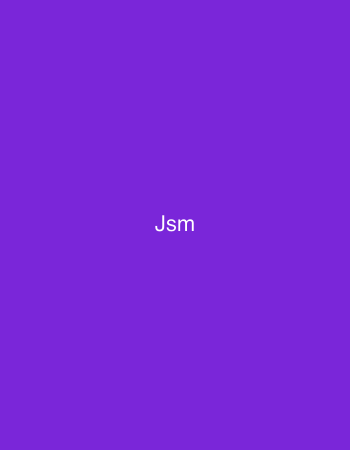 The image displays a solid, uniform purple background with the white uppercase text "Jsm" centered horizontally and vertically. No other subjects, objects, people, actions, interactions, or environmental details are discernible. The image provides no visual information to determine a specific location, including the city of Casablanca, Morocco.