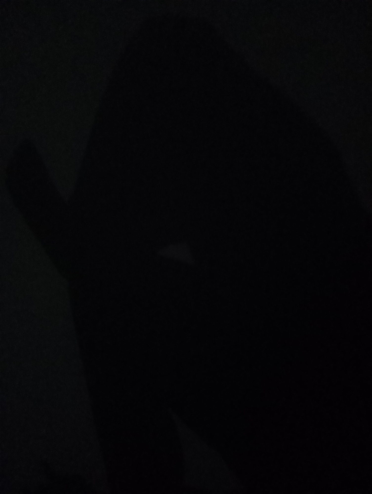 The image is a dark, out-of-focus photograph that appears to capture a shadow of a hand holding a thin object, possibly a pen or stylus, against a dark surface. The lighting is very low, and the image is primarily composed of black and dark gray tones. There are no discernible features of Lassan, Pakistan, or any specific environmental details that can be identified. The subject is an indistinct shadow, and no actions or interactions are clearly depicted due to the poor image quality.