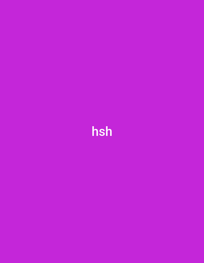 The image displays a solid, vibrant purple background. Centered on this uniform background is the white, lowercase text "hsh". There are no discernible people, objects (apart from the text itself), or a specific scene or setting beyond the plain colored field. No activity or event is depicted. The image lacks any visual cues regarding time of day, weather, or a specific geographic location. The only notable detail is the white text "hsh" against the purple backdrop.