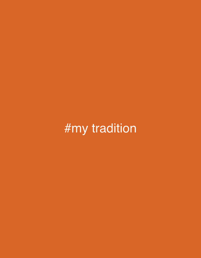 The image displays a minimalist graphic featuring a solid, vibrant orange background. Centered horizontally on this field, in white sans-serif text, is the hashtag "#my tradition". No people, objects, or a discernible physical scene are depicted. The graphic offers no visual cues regarding the time of day, weather, or specific location within Rafin Par, Nigeria, other than the contextual information provided. The overall presentation suggests a digital message, potentially a social media post, intended to highlight personal or communal traditions relevant to Rafin Par, Nigeria.