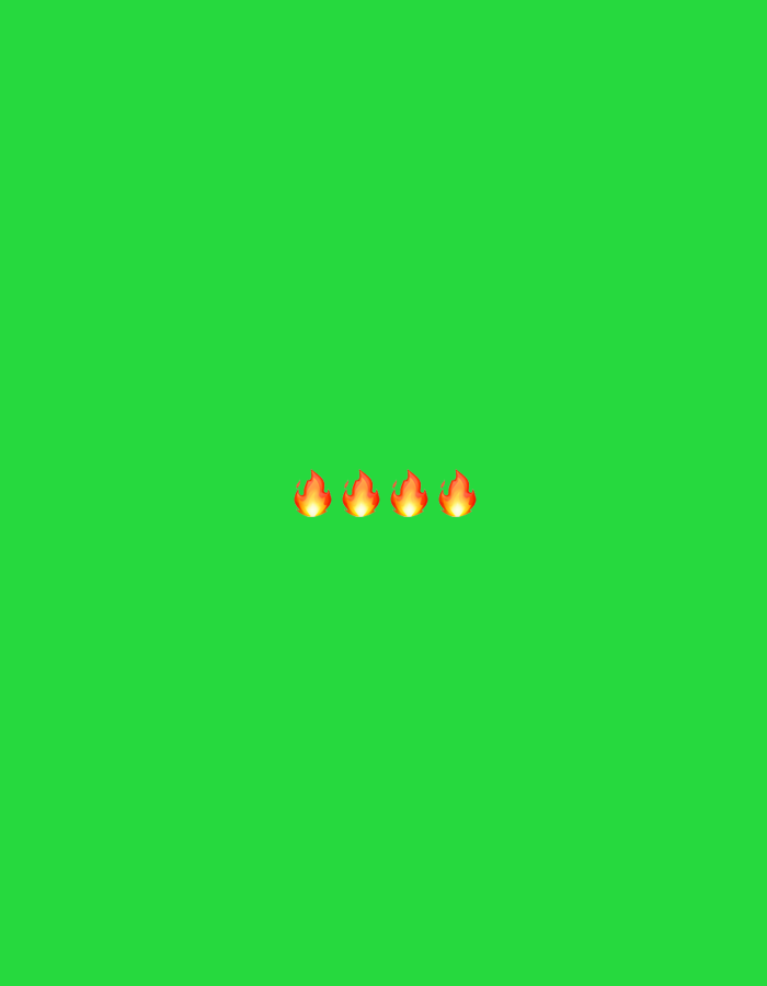 The image is a digital graphic featuring four fire emojis arranged horizontally in the center of a solid bright green background. There are no people, objects, or environmental details present in the image. There is no discernible connection to the city of Nowa Sól, Poland.
