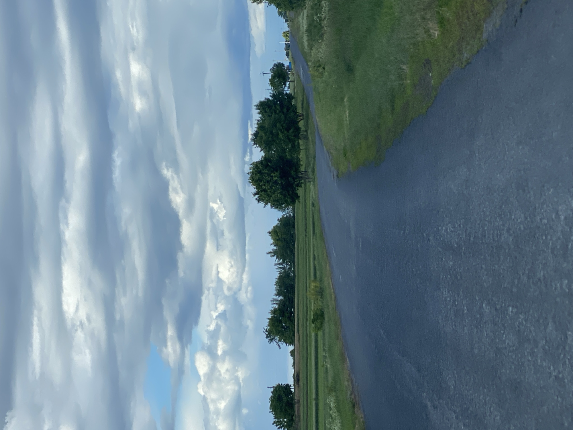 The image depicts a paved road running alongside a grassy area with scattered trees under a cloudy sky. There is no visible indication of the city of Ustyvytsia, Ukraine, or any evidence of people, subjects, actions, or interactions.
