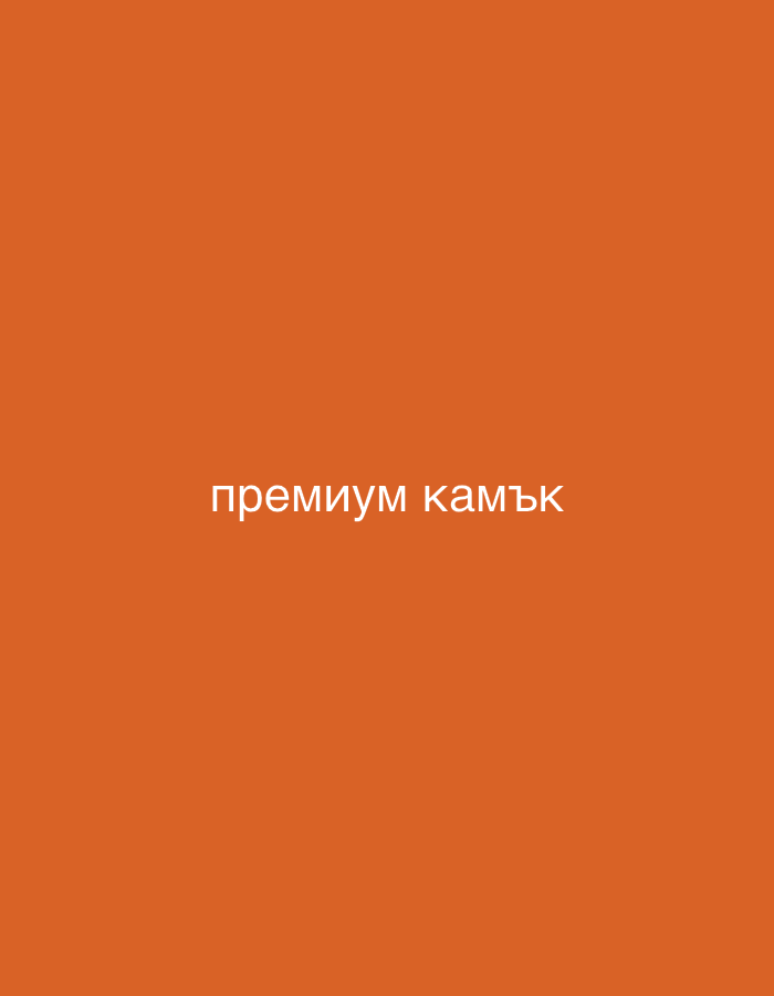 The image displays a solid orange background, specifically a shade resembling burnt orange (hex #E25B1D). Centered on this background is white text in Cyrillic script. The text reads "премиум камък", which translates to "premium stone". No specific physical location within Plovdiv, Bulgaria, is visually depicted or identifiable in this image. The scene is purely a graphical representation, devoid of any discernible environment, individuals, or concrete objects other than the text.