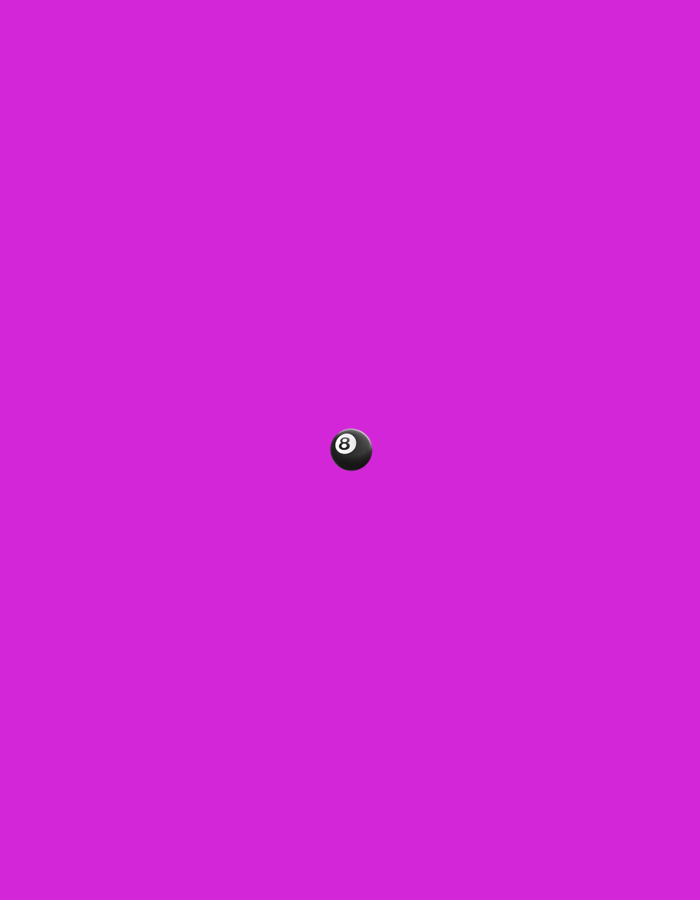 The media file displays a single, black eight ball from a pool set against a vibrant, solid purple background. The eight ball is positioned in the center of the frame, with its white number '8' clearly visible. The lighting suggests a studio or controlled environment, with no indication of time of day or weather. There are no people or other objects present, and no discernable location cues. The image is a simple, minimalist composition with the sole focus on the pool ball and its bright backdrop. There is no visible text other than the number on the ball itself.