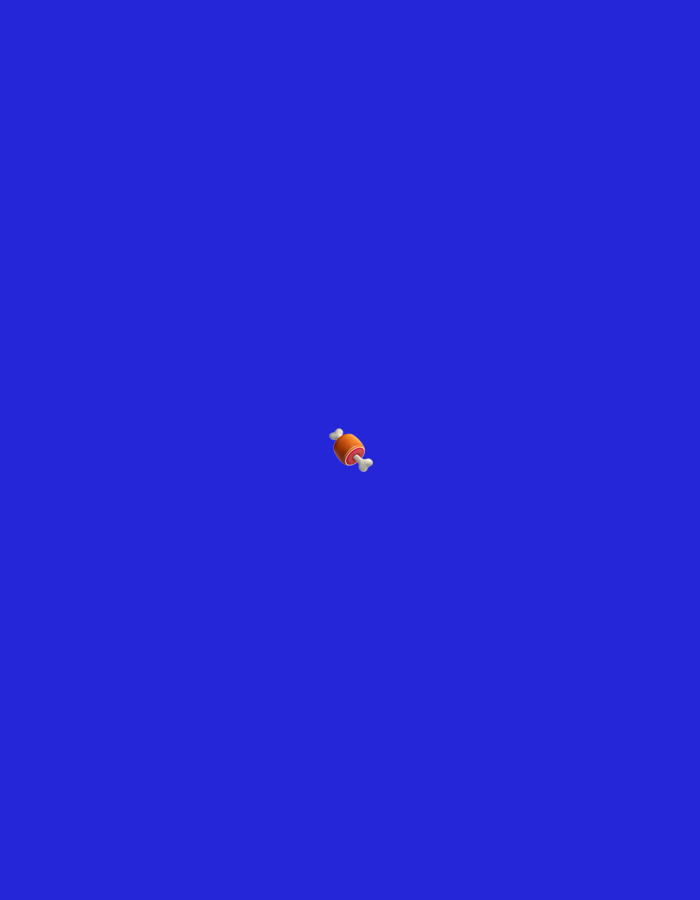 A cartoonish, rendered image of a piece of meat on a bone is centered against a solid royal blue background. The meat is orange with a slight sheen, and the bone is white. The image is a simple, clean depiction with no discernible environmental context or location, and therefore, it is not possible to determine its location in Moscow, Russia.