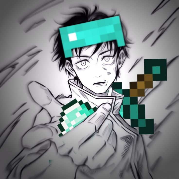 The image depicts a man wearing a blue and white Minecraft headband and a black jacket. His face is drawn in black and white, and he has a concerned expression. In his right hand, he holds a block of turquoise Minecraft diamonds. A turquoise Minecraft diamond sword is visible on the right side of the image. The image is set against a gray and white background. The location specified by the coordinates (-7.45472, 111.427584) is in the city of Geneng, Indonesia. However, this image is likely not taken in Geneng, Indonesia and is computer generated.