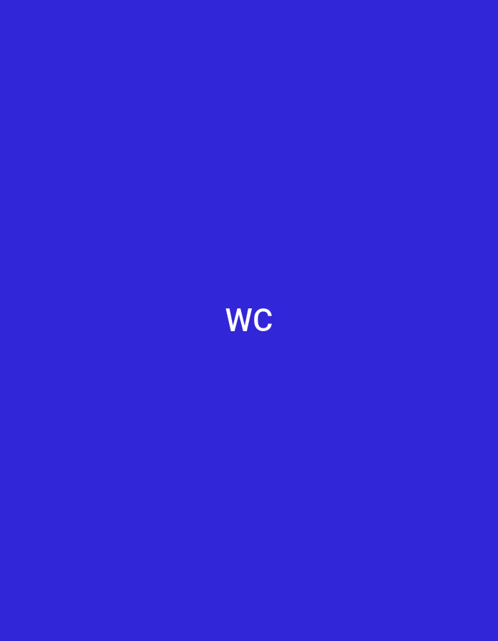 The image is a solid royal blue background with the white text "WC" centered. The text is in a sans-serif font and appears to be in the middle of the frame. There are no people, objects, or other elements in the image. The scene is a simple text-based graphic on a plain background. There is no discernible location in the city of Küçükçekmece, Turkey.