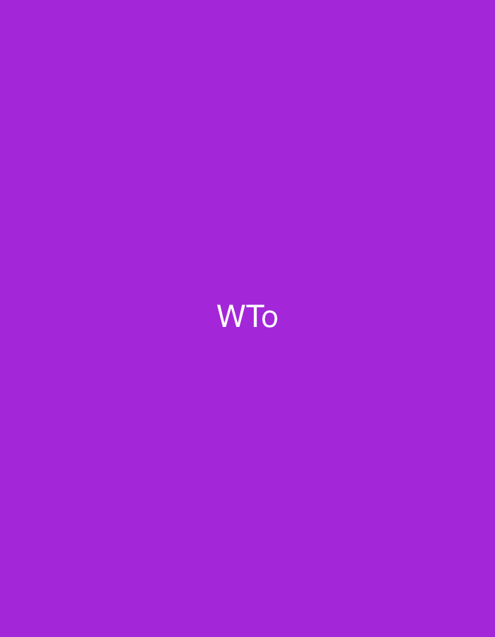 The image features a solid, uniform field of vibrant purple, lacking any textures, patterns, or gradients. Centered within this purple background are three white, sans-serif characters: 'WTo'. The 'W' and 'T' are uppercase, and the 'o' is lowercase. There are no people, objects, actions, or environmental details present other than the colored background and the text. There is no visual information within the image to indicate its location in the city of Casablanca, Morocco, or any other specific geographic place.