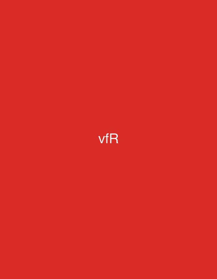 The image displays a flat, uniform red background. Centered horizontally and vertically on this field is the white text "vfR" in a sans-serif typeface. No other elements, figures, or objects are present. The scene is devoid of people, specific environmental features, actions, or interactions. The specified location is Casablanca, Morocco.