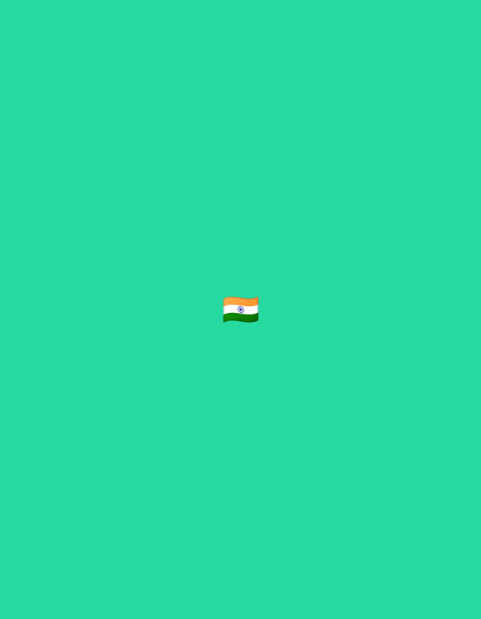 The image displays a minimalist design with a plain, solid teal background. Centered in the image is a small, stylized emoji of the Indian flag, which features three horizontal stripes of saffron, white, and green, with a navy blue Ashoka Chakra (wheel) in the center of the white stripe. The flag is depicted as slightly waving. There are no people, objects, or any discernible environmental features beyond the background and the flag emoji. The location in the city of Ramraj, India, is not visually represented in this image.