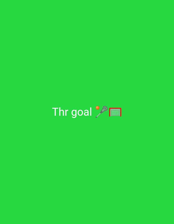 The image displays text that reads "Thr goal" in a light color against a solid green background. To the right of the text are three emojis: an orange ball, a lacrosse stick, and a soccer net. There are no people or any discernible elements of a city or geographical location within the image itself. The scene is entirely digital and consists of text and emojis on a plain background.