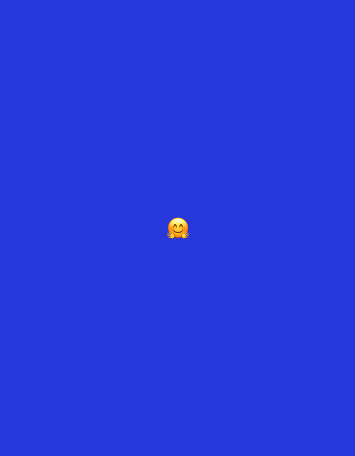 A single hugging face emoji is centered on a solid blue background. There is no indication of location, people, subjects, objects, actions, interactions, or environment, aside from the emoji and the blue background.