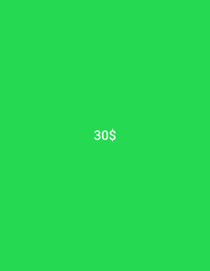 A bright green background fills the frame. In the center of the image, the white text "30$" is displayed in a large, bold font. There are no people, objects, or any identifiable environmental features present. There is no information or visual cues to suggest a location in Lhokseumawe, Indonesia.