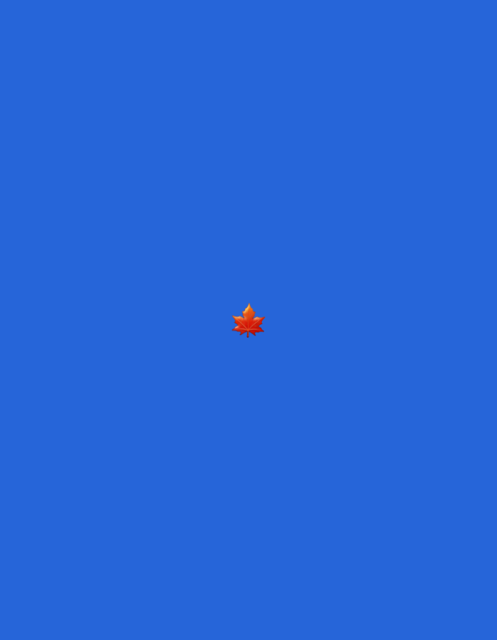 The image is a simple, minimalistic composition featuring a single, stylized orange maple leaf emoji centered against a solid, vibrant blue background. There are no other elements present in the image. The location in Leuwisadeng, Indonesia is not depicted or suggested by any visual cues in the image.