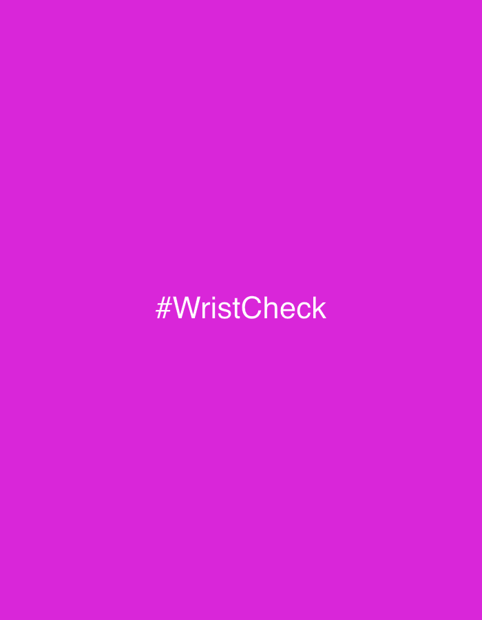 The image contains the text "#WristCheck" in white, centered against a solid magenta background. The background is uniform and shows no discernible features or details. The text is clearly legible. The image does not depict any specific location in Sofia, Bulgaria, or any other geographical context. There are no people, subjects, objects, actions, or interactions visible in the image.