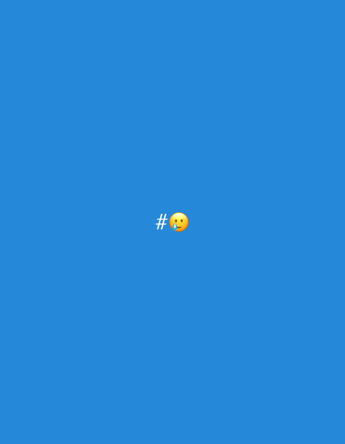 The image is a simple graphic on a solid blue background. Centered in the image is a combination of a white hashtag symbol "#" and a yellow emoji with a tear rolling down its face. There is no evidence of the city of Lipari, Italy or any identifiable location, people, subjects, objects, or actions beyond the described graphic elements.