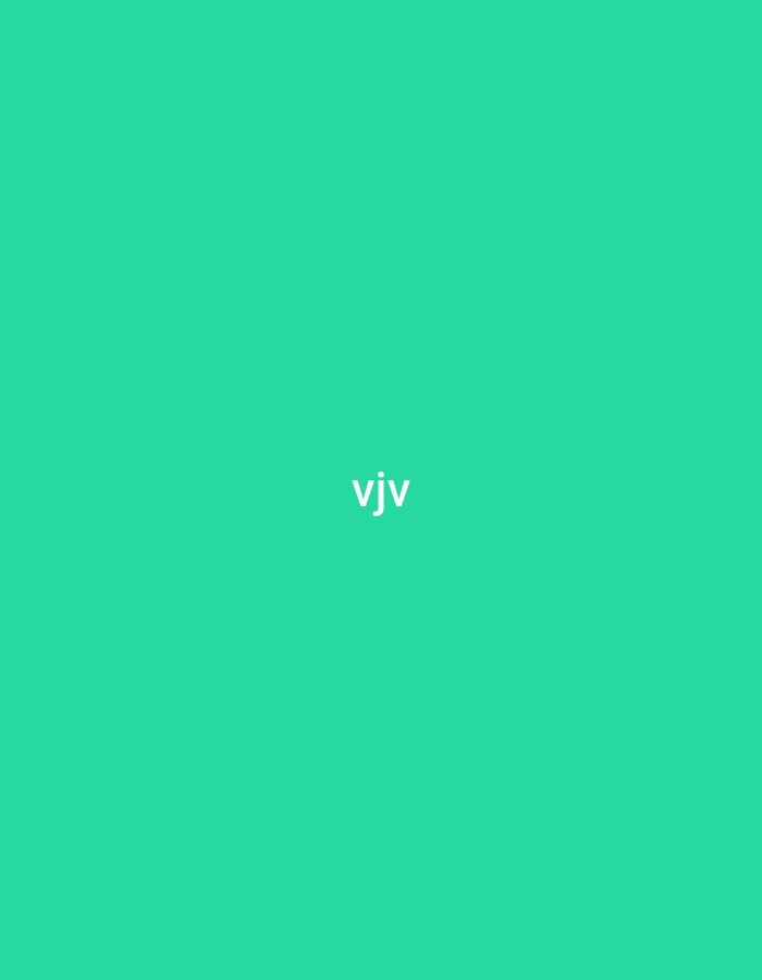 The image displays a solid teal background. Centered on this uniform background, the white lowercase letters "vjv" are prominently featured.