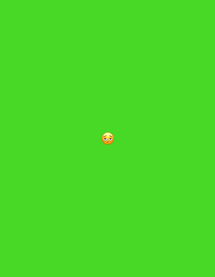 The scene displays a uniform, solid green background, consistent with a digital chroma key screen. Positioned centrally along the vertical axis and slightly right of the horizontal center is a single, small 'pleading face' emoji (🥺). This emoji is characterized by a bright yellow complexion, furrowed eyebrows, large, expressive eyes directed upwards, and a small downturned mouth, conveying an expression of earnest appeal or sadness. No other subjects, objects, or environmental details are visible within the frame, which is situated in the city of Santa Ana, Venezuela.