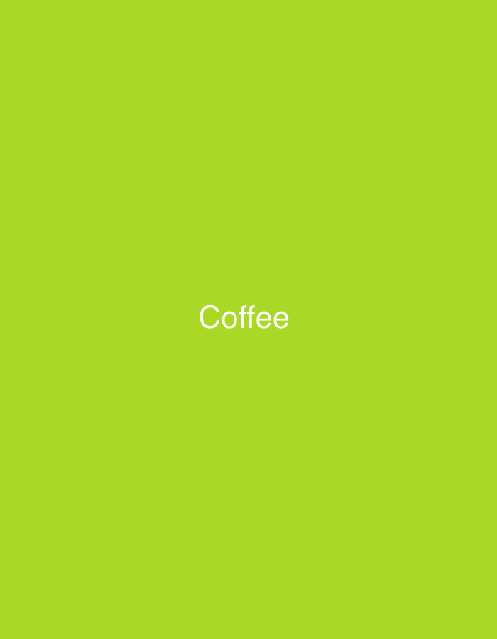 The image displays the word "Coffee" in white text against a solid, bright green background. There are no other objects, people, or environmental features visible in the image. The location of this image within Birobidzhan, Russia, is not discernible from the visual information provided.