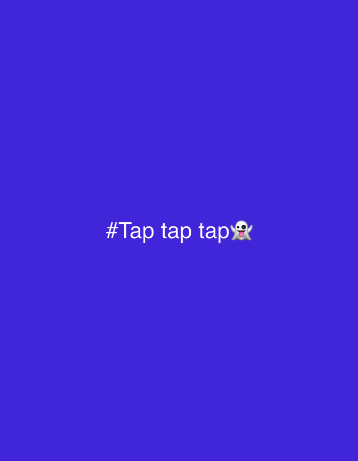 The image is a screenshot from a social media video, featuring a solid royal blue background. In the center of the screen, white text reads "#Tap tap tap" followed by a ghost emoji. There are no people, objects, or identifiable landmarks present, and therefore no information can be provided regarding the city of Neukirchen, Germany, or any specific location within it.
