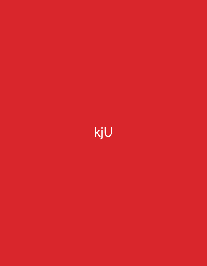 The image displays a solid, uniform red background, horizontally and vertically centered with three white, sans-serif characters: 'kjU'. The 'k' and 'j' are lowercase, while the 'U' is uppercase. No people, objects, or environmental elements are depicted within the frame. This scene is located in the city of Casablanca, Morocco.